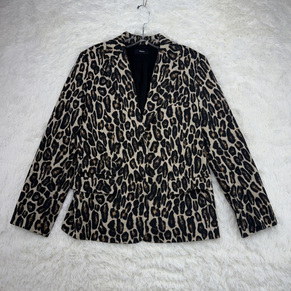 Theory Blazer Womens 8 Leopard Animal Print Virgin Wool O0801115 Single Button